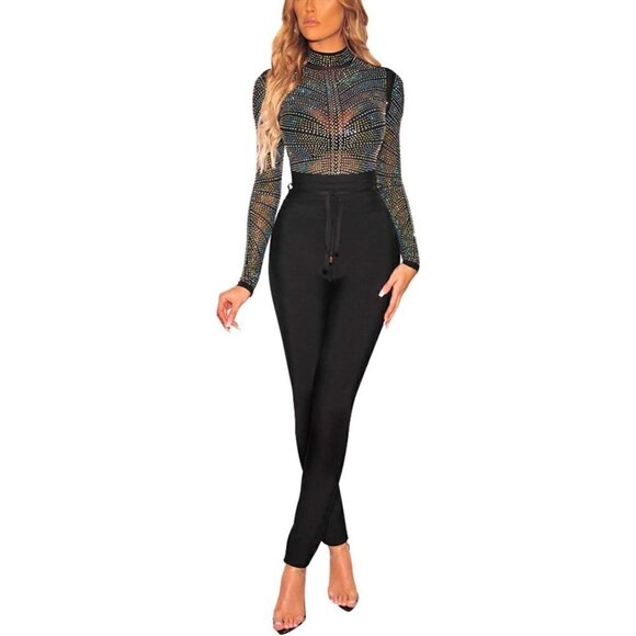 Sexy Sheer Mesh Turtleneck Leotard Bodysuit LS Stretchy NWT - Picture 3 of 7